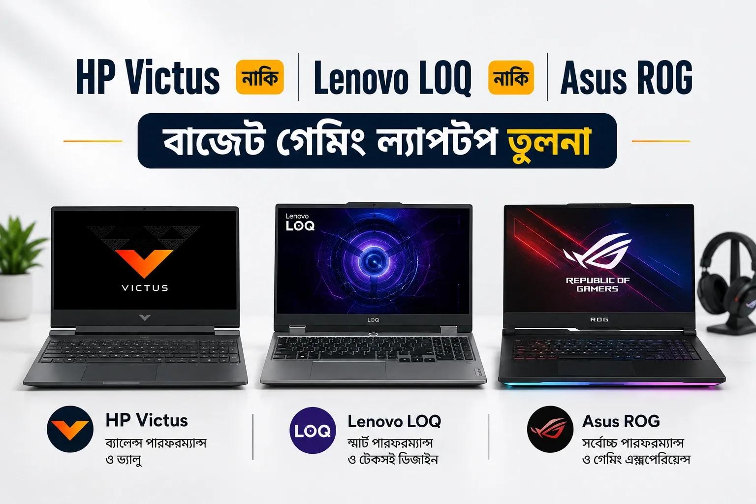 HP Victus নাকি Lenovo LOQ নাকি Asus ROG — বাজেট গেমিং ল্যাপটপ তুলনা
